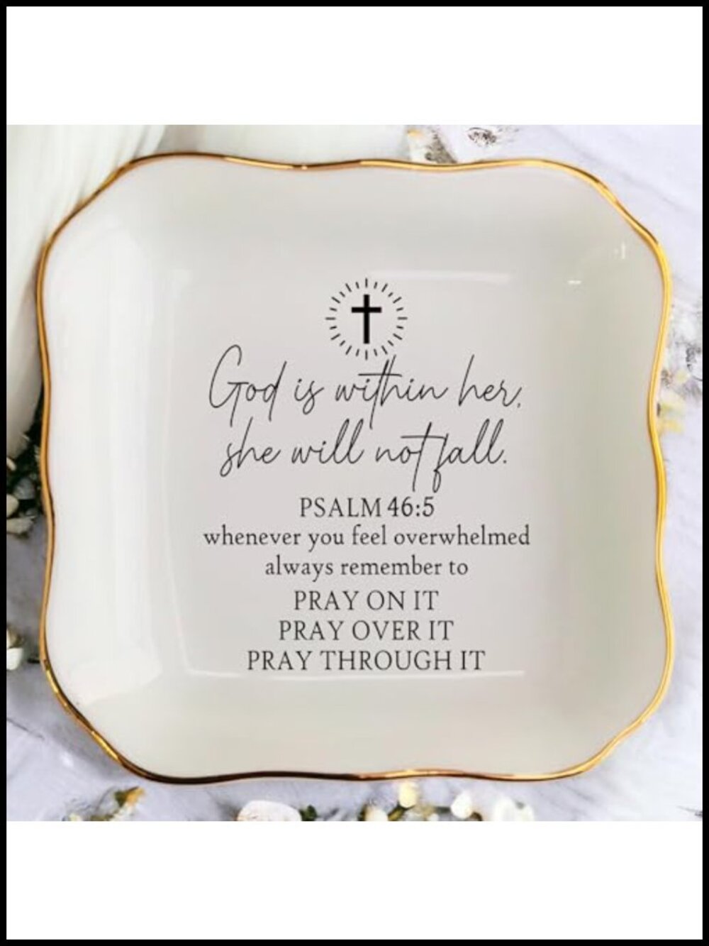 Psalm 46:5 Ceramic Jewelry Dish Square Ring Holder